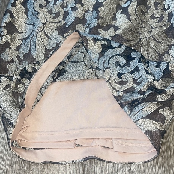 New Calvin Klein Silver Sheath Puff Sleeve Mini Dress embroidered mesh size 2 - Picture 7 of 10